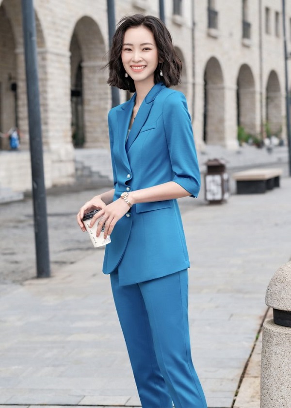 Áo vest nữ blazer khàn áo khoác nữ công sở màu xanh rêu tà ngang thời