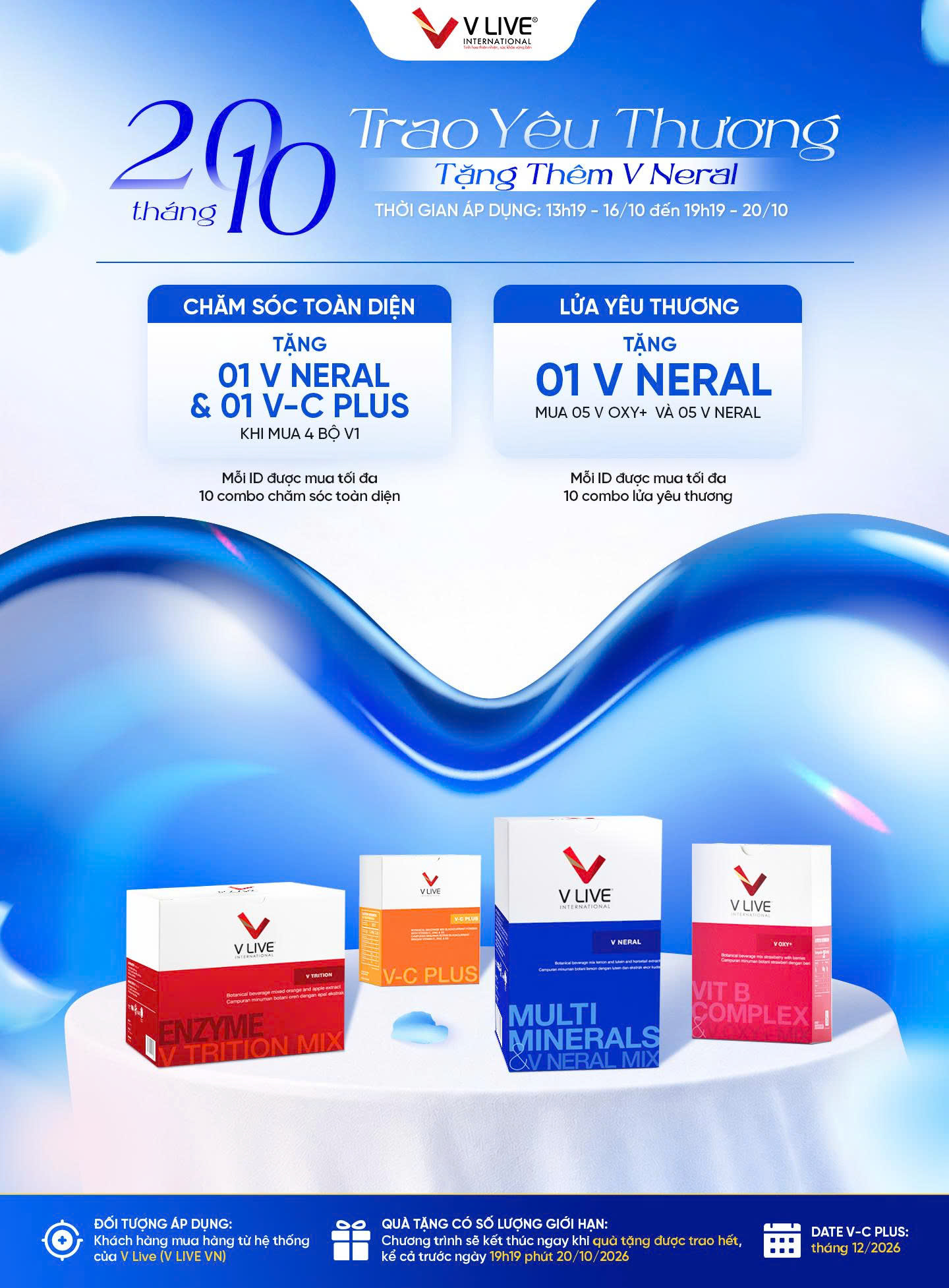 COMBO 1: CHĂM SÓC TOÀN DIỆN Mua 04 Bộ V1 ➔  tặng ngay 01 hộp V Neral và 01 hộp V-C Plus.